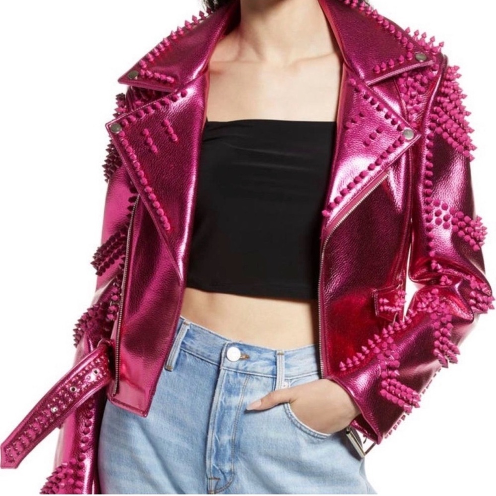 Azalea Wang Studded Pink Leather Jacket - Picture 2 of 9